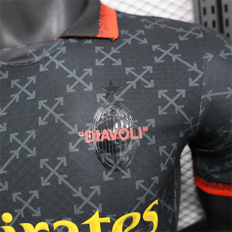 Camisa AC Milan X Off-White 4ª 2025 Edição Limitada "Black" - Jogador - Lançamento