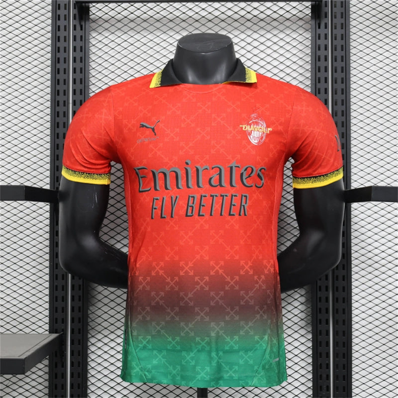 Camisa AC Milan X Off-White 4ª 2025 Edição Limitada "Red" - Jogador - Lançamento