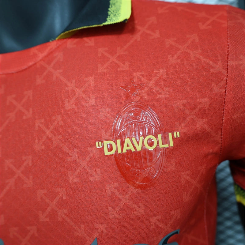 Camisa AC Milan X Off-White 4ª 2025 Edição Limitada "Red" - Jogador - Lançamento