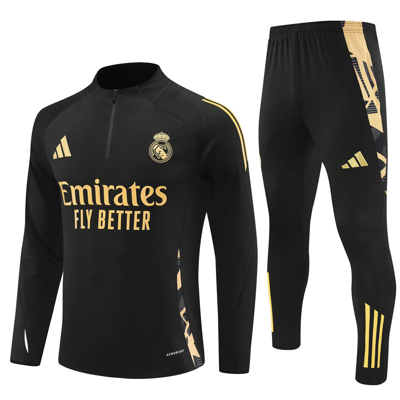 Conjunto Treino Real Madrid 24/25 - Preto e dourado