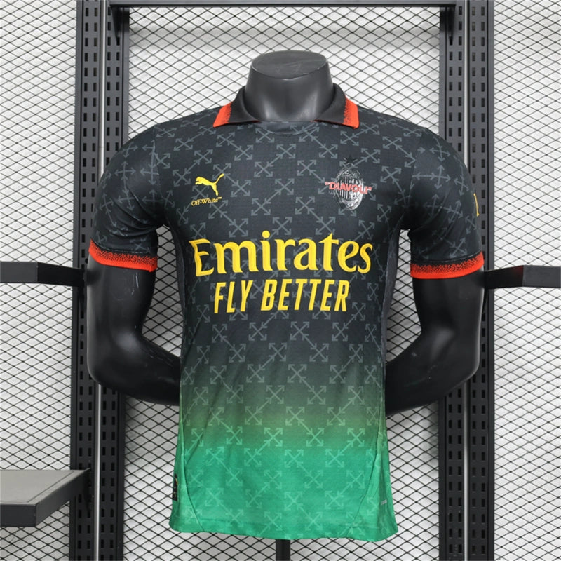 Camisa AC Milan X Off-White 4ª 2025 Edição Limitada "Black" - Jogador - Lançamento