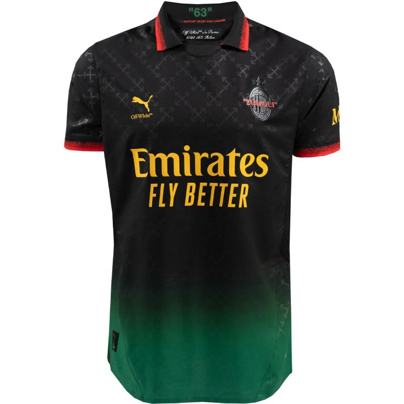 Camisa AC Milan X Off-White 4ª 2025 Edição Limitada "Black" - Jogador - Lançamento